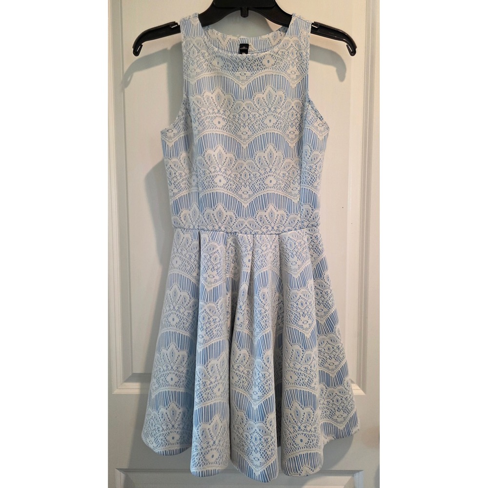 Women's sz XS Design Lab Blue White Lace Fit and Flare Sleeveless Skater Dress